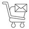 Letter and trolley thin line icon. Market cart with post envelope button. Commerce vector design concept, outline style