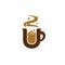 Letter U coffee logo with mountain illustration inside mug icon symbol