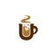 Letter U coffee logo with sea ocean wave illustration inside mug icon symbol