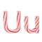 Letter U Mint Candy Cane Alphabet Collection Striped in Red Christmas Colour. 3d Rendering