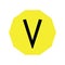 The letter V is black in color with a yellow decagon