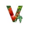 Letter V made of fresh fruit. V lettering