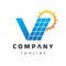 Letter V Solar Energy Logo, Solar Power Panel Design