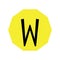 The letter W is black in color with a yellow decagon