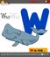 Letter w with cartoon whale animal