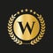 Letter W Concept Seal, Gold Laurel Wreath and Ribbon. Luxury Gold Heraldic Crest Logo Element