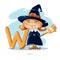 Letter W with funny Witch