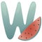 Letter W and a piece of red watermelon on a white background, training card. English vocabulary and alphabet, vector for children