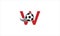 Letter W with soccer ball shot icon and football in flat vector minimalist logo design