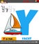 Letter Y from alphabet with cartoon yacht