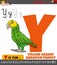 letter Y from alphabet with cartoon yellow headed Amazon parrot