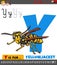 Letter Y from alphabet with cartoon yellowjacket insect