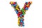 Letter Y from colored metallic drink cans, 3D rendering