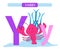 Letter Y and funny cartoon yabby. Animals alphabet a-z. Cute zoo alphabet in vector for kids learning English vocabulary. Printabl