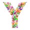 The letter Y made up of lots of butterflies of different colors