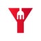 Letter Y Restaurant Logo Combined with Fork Icon Vector Template