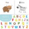 Letter Y Z Yak Zebra Zoo alphabet. English abc with animals Letters with face, eyes. Education cards for kids White back