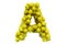 Letter A from yellow apples, 3D rendering
