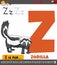 Letter Z from alphabet with cartoon zorilla animal character