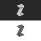 Letter Z logo isometric geometric shape 3D monogram, hipster graphic design initials ZZZ black and white emblem with shadow for