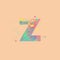 Letter Z with multicolored mixed spots of pink, yellow, blue, turquoise paint on peach background