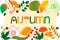 Lettering autumn with leaves  mushrooms  fruits and berries