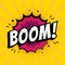 Lettering Boom, bomb. Comic text sound effects. Vector bubble icon speech phrase, cartoon exclusive font label tag expression,