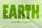 Lettering Earth Day April 22 on the background of lily of the valley leaf. Earth day concept, protection of the planet from