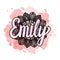 Lettering Female name Emily on bohemian hand drawn frame mandala pattern and trend color stained. Vector illustration