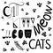 Lettering, freehand art text: cat, kitty, cats, meow