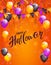 Lettering Happy Halloween with pennants and balloons on orange b