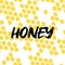 Lettering - honey on hoheycomb background. Vector illustration cartoon flat icon isolated on white. can be used for: Print, banner