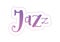 Lettering of Jazz in pink purple gradient with dashed outline on white background