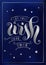 Lettering of Let your wish come true in silver with decorative elements and stars on dark blue background