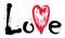 Lettering Love with red heart. Hand drawn brush. Valentines Day Grunge inscription. Vector word Love