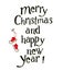 Lettering Merry Christmas and Happy New Year with hanging skates. Vector isolate on white background