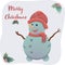 Lettering Merry Christmas with snowman in hat and scarf vector flat illustration. Holly, christmas card, poster.