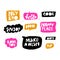 Lettering in multicolor speech bubbles set