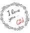 Lettering note from God with text I love you, signature  God - in frame with crown of thorns