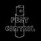 Lettering Pest control. Hand drawing bottle aerosol spray can. Sketch vector illustration isolated on black background