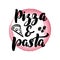 Lettering pizza and pasta