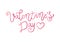 Lettering of Valentines day in mono line style in pink gradient decorated with heart isolated on white backgroun