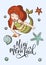 Lettering vector mermaid vector card.