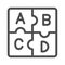 Letters abc, puzzle alphabet line icon, linguistics concept, puzzle pieces letter vector sign on white background