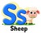 Letters of the alphabet of animals Ss with a sheep chewing grass. Preschool education.