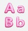 Letters A, B, bublle. Font bubble gum. 3D render set of pink cartoon. Bubble Gum isolated on white background.