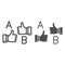 Letters A and B and thumbs up line and solid icon, linguistics concept, learn foreign language vector sign on white