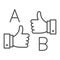 Letters A and B and thumbs up thin line icon, linguistics concept, learn foreign language vector sign on white