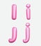 Letters I, J,bublle. Font bubble gum. 3D render set of pink cartoon. Bubble Gum isolated on white background
