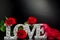 Letters Love on black background with red roses red knickers